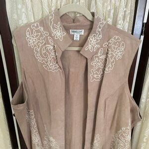 Coldwater Creek Beige Floral Embroidered Vest